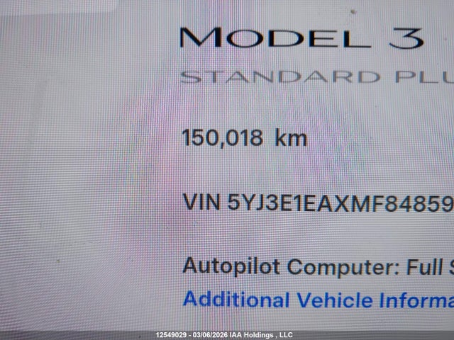 Aukcja sprzedaży 2021 Tesla Model 3 Standard Range/standard Range Plus, vin: 5YJ3E1EAXMF848593, numer aukcji: 12549029