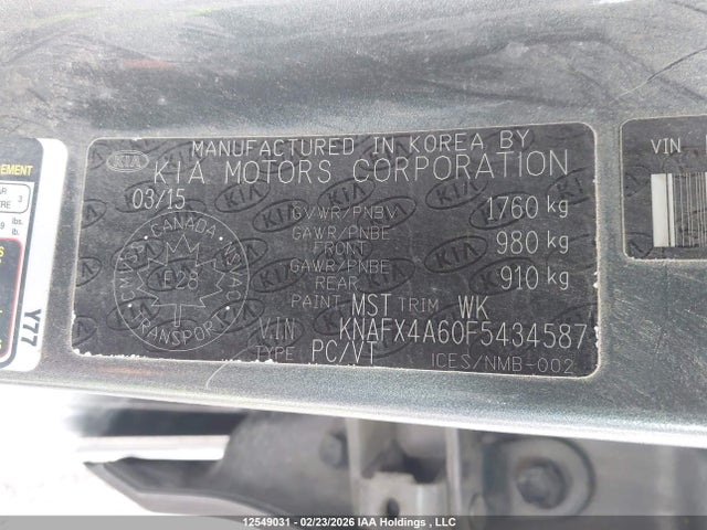 KNAFX4A60F5434587 KIA Forte 1.8l Lx/1.8l Lx+/lx+ Winter Edition
