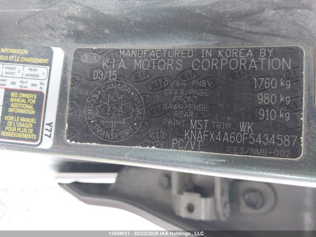 KNAFX4A60F5434587 KIA Forte 1.8l Lx/1.8l Lx+/lx+ Winter Edition