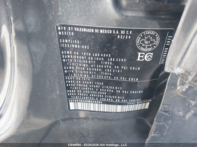 Продажа на аукционе авто 2024 Volkswagen Taos Se, vin: 3VVSX7B26RM056984, номер лота: 12549050