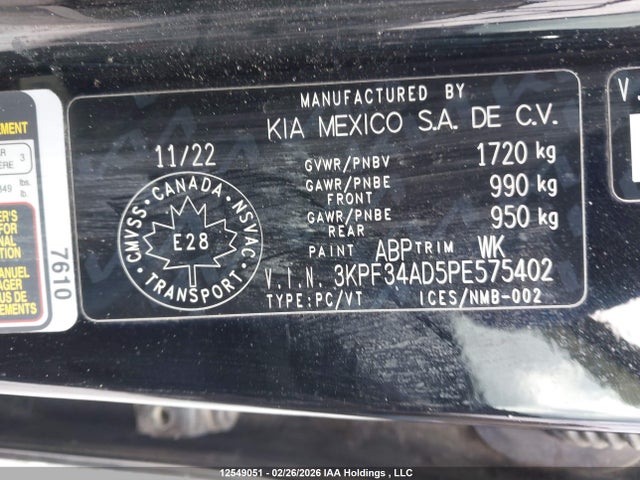 3KPF34AD5PE575402 KIA Forte