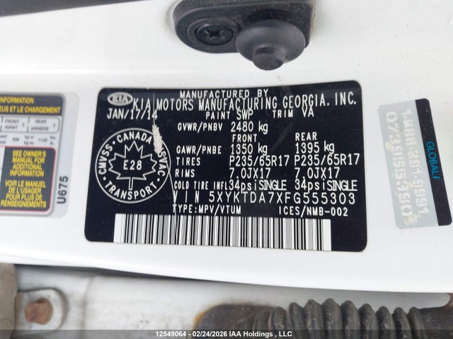 5XYKTDA7XFG555303 KIA SORENTO LX