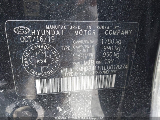 KMHD84LF1LU018274 Hyundai Elantra Preferred With Sun And Safety Package Auto Ivt