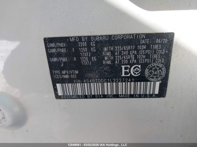 4S4BTDDC1L3227241 Subaru Outback Touring