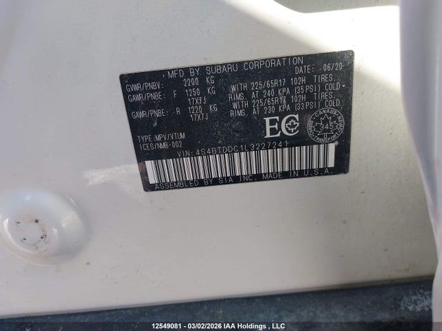 4S4BTDDC1L3227241 Subaru Outback Touring