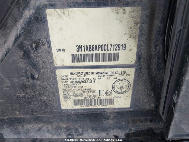 Aukcja sprzedaży 2012 Nissan Sentra 2.0/2.0s/sr/2.0sl, vin: 3N1AB6AP0CL712919, numer aukcji: 12549084