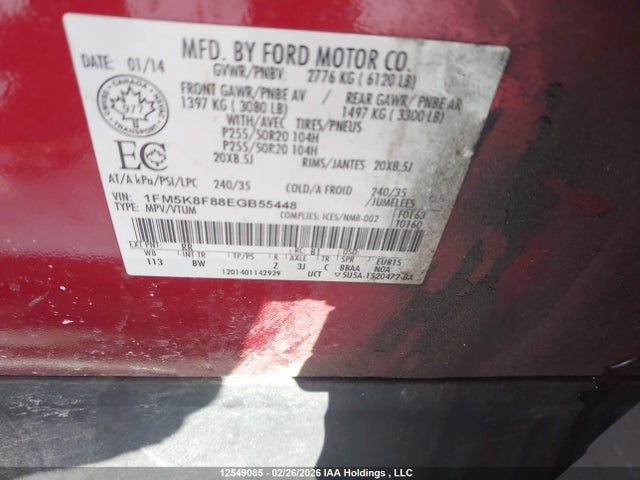 1FM5K8F88EGB55448 Ford Explorer