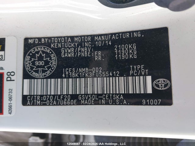 4T1BK1FK3FU555412 Toyota Camry Xse/xle