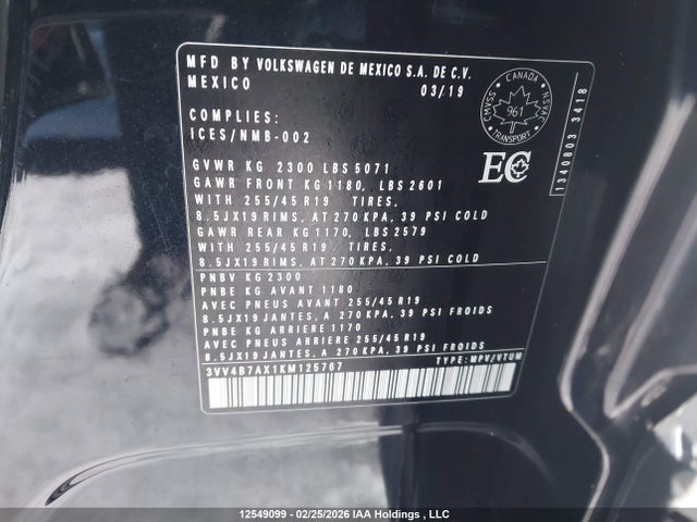 3VV4B7AX1KM125767 Volkswagen Tiguan Highline