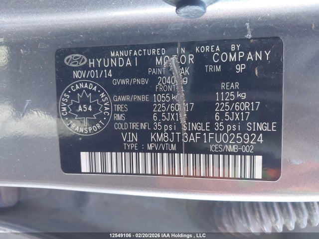 KM8JT3AF1FU025924 Hyundai TUCSON GLS