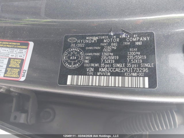 12549111 :رقم المزاد ، KM8JCCAE2PU173296 vin ، 2023 Hyundai Tucson Sel مزاد بيع