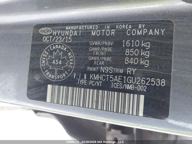 KMHCT5AE1GU262538 Hyundai ACCENT SE