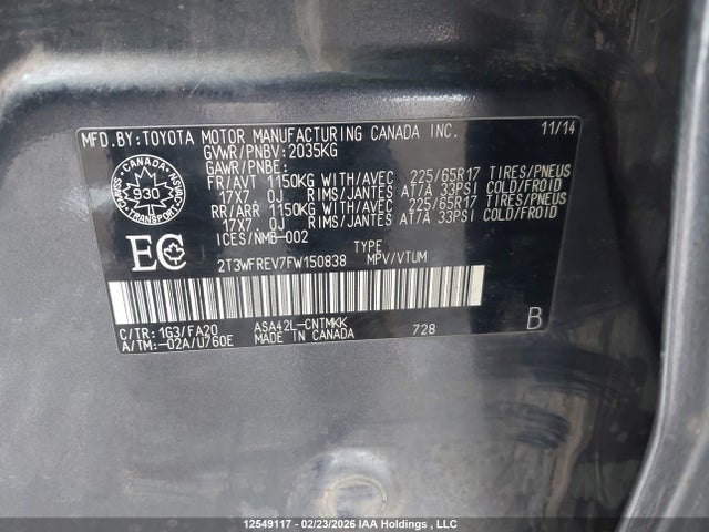 Toyota Rav4 Xle 2015 2T3WFREV7FW150838 Image 18