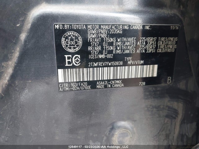 Toyota Rav4 Xle 2015 2T3WFREV7FW150838 Image 9