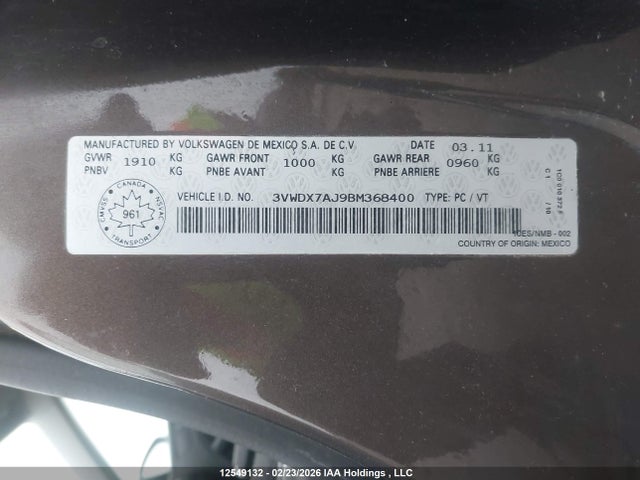 Продажа на аукционе авто 2011 Volkswagen Jetta Se, vin: 3VWDX7AJ9BM368400, номер лота: 12549132
