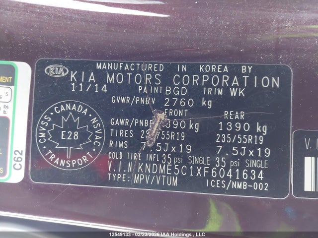 KNDME5C1XF6041634 KIA Sedona Sxl/sxl+