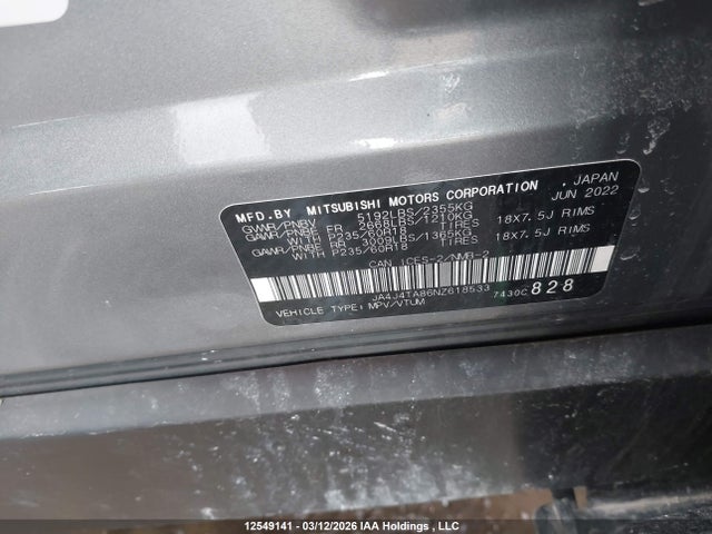 12549141 :رقم المزاد ، JA4J4TA86NZ618533 vin ، 2022 Mitsubishi Outlander Es مزاد بيع