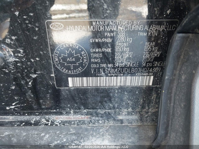 5NMZUDLB0JH074309 Hyundai SANTA FE SPORT
