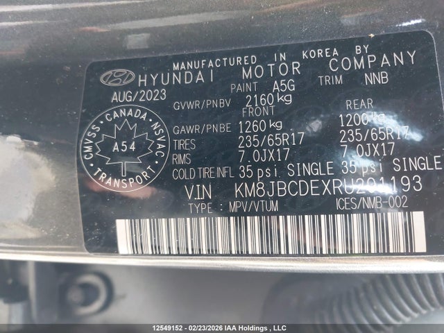 Продаж на аукціоні авто 2024 Hyundai Tucson Preferred Awd, vin: KM8JBCDEXRU291193, номер лоту: 12549152