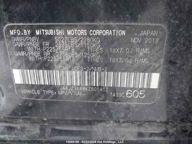 JA4JZ3AX8KZ605402 Mitsubishi Outlander Se/se Black Edition