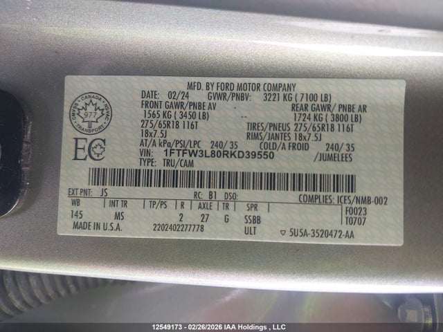 1FTFW3L80RKD39550 Ford F150 Xlt