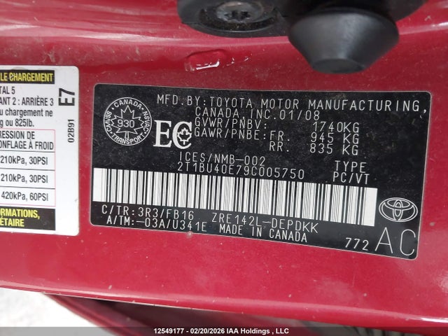 Aukcja sprzedaży 2009 Toyota Corolla, vin: 2T1BU40E79C005750, numer aukcji: 12549177