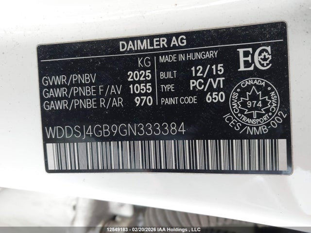 12549183 :رقم المزاد ، WDDSJ4GB9GN333384 vin ، 2016 Mercedes-benz Cla 250 4matic مزاد بيع