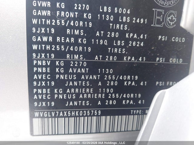 WVGLV7AX5HK035759 Volkswagen Tiguan Highline