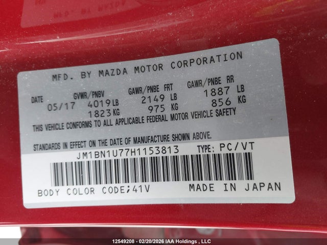 JM1BN1U77H1153813 Mazda Mazda3 Gx