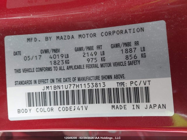 JM1BN1U77H1153813 Mazda Mazda3 Gx
