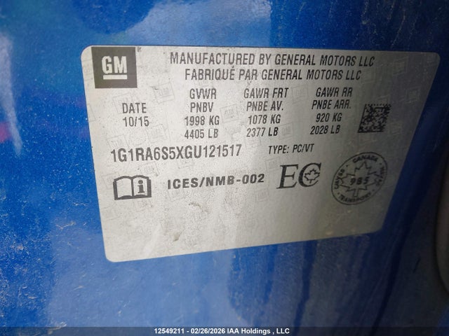 1G1RA6S5XGU121517 Chevrolet VOLT LT