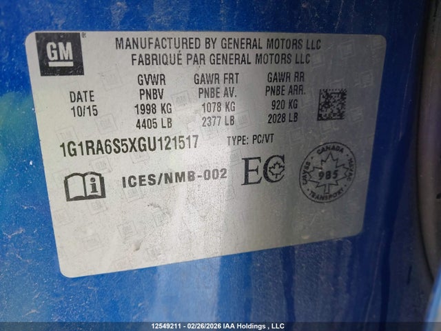 1G1RA6S5XGU121517 Chevrolet VOLT LT
