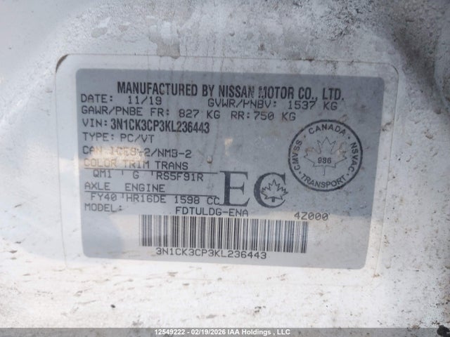 3N1CK3CP3KL236443 Nissan Micra