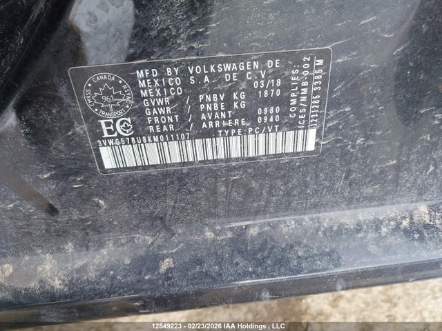 3VWG57BU8KM011107 Volkswagen Jetta Sel Premium