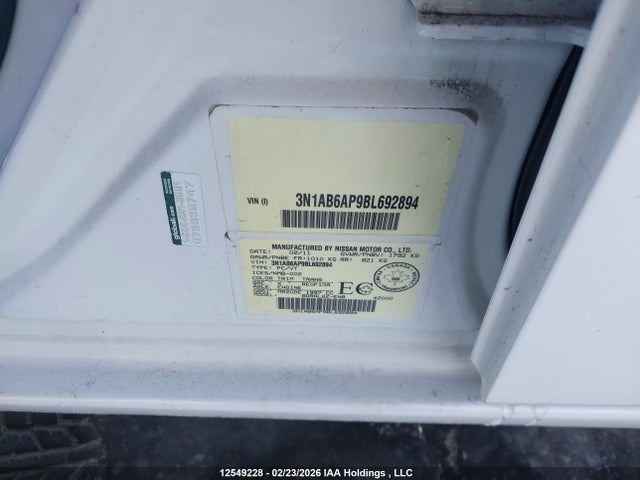 Продаж на аукціоні авто 2011 Nissan Sentra 2.0/2.0s/sr/2.0sl, vin: 3N1AB6AP9BL692894, номер лоту: 12549228