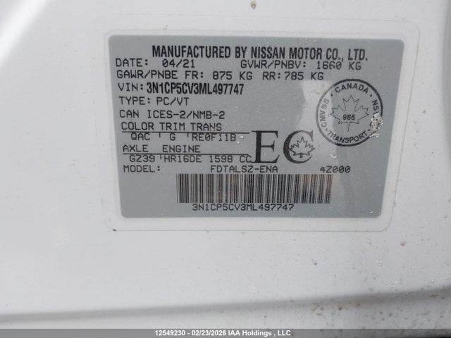Nissan KICKS SV 2021 3N1CP5CV3ML497747 Image 18