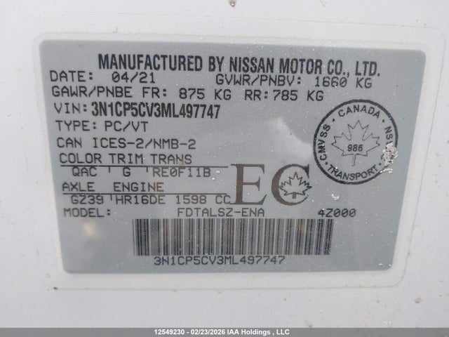 Nissan KICKS SV 2021 3N1CP5CV3ML497747 Image 9