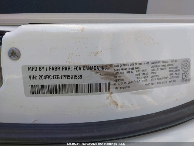 Aukcja sprzedaży 2023 Chrysler Grand Caravan Sxt, vin: 2C4RC1ZG1PR591539, numer aukcji: 12549231
