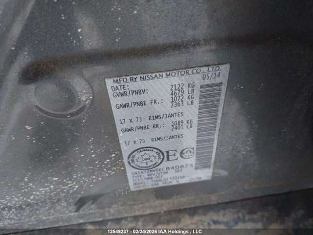 12549237 :رقم المزاد ، 5N1AT2MV0EC840875 vin ، 2014 Nissan Rogue S/sl/sv مزاد بيع