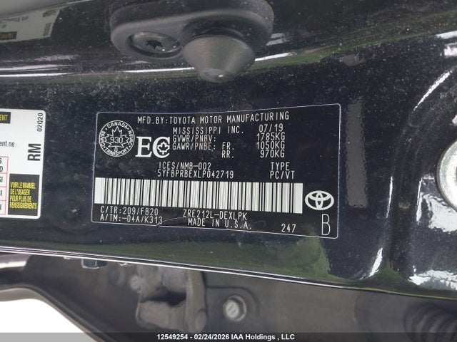 2020 Toyota Corolla Le მანქანა იყიდება აუქციონზე, vin: 5YFBPRBEXLP042719, აუქციონის ნომერი: 12549254