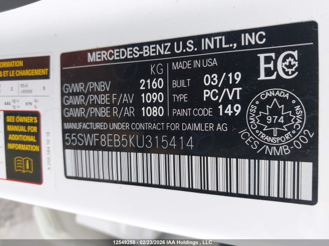 55SWF8EB5KU315414 Mercedes-Benz C 300 4matic