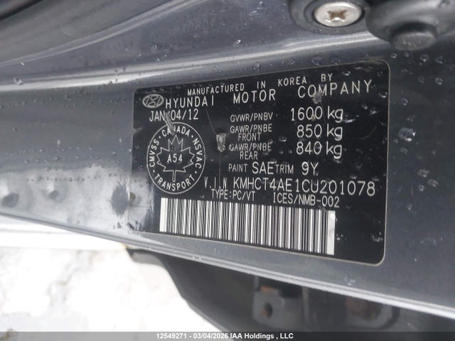 Продажа на аукционе авто 2012 Hyundai Accent Gls/gs, vin: KMHCT4AE1CU201078, номер лота: 12549271