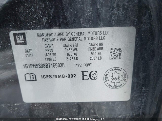 Продаж на аукціоні авто 2011 Chevrolet Cruze Ltz, vin: 1G1PH5S98B7169038, номер лоту: 12549306