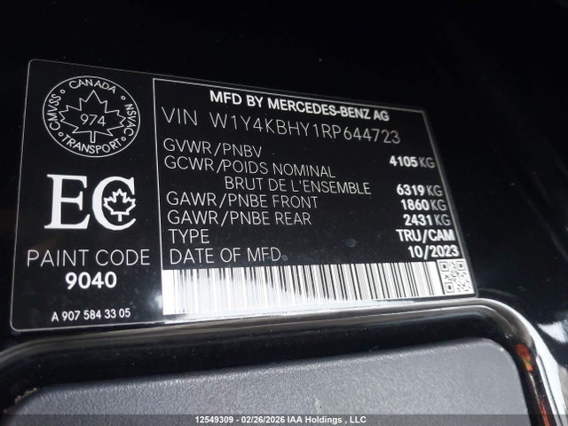 W1Y4KBHY1RP644723 Mercedes-Benz Sprinter 2500 High Roof 4-cyl Diesel/standard Roof 4-cyl Diesel