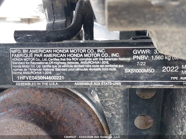 1HFVE04S0N4600221 Honda Sxs1000 M5