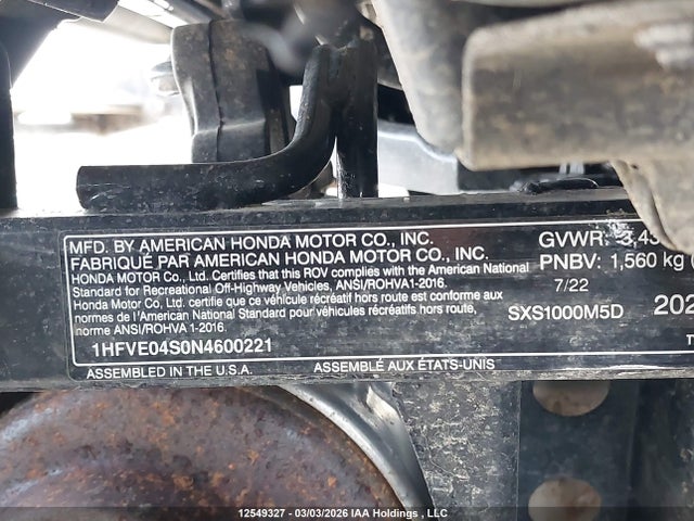 1HFVE04S0N4600221 Honda Sxs1000 M5