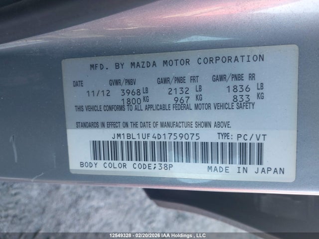 2013 Mazda Mazda3 Gx მანქანა იყიდება აუქციონზე, vin: JM1BL1UF4D1759075, აუქციონის ნომერი: 12549328