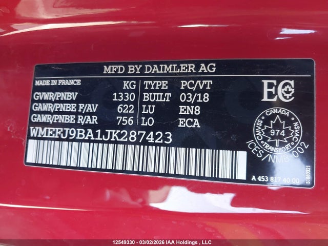 Smart Fortwo 2018 WMEFJ9BA1JK287423 Image 9