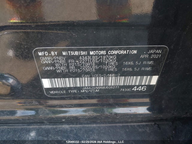 JA4AJVAWXMU606271 Mitsubishi Rvr Gt/le/se/sel