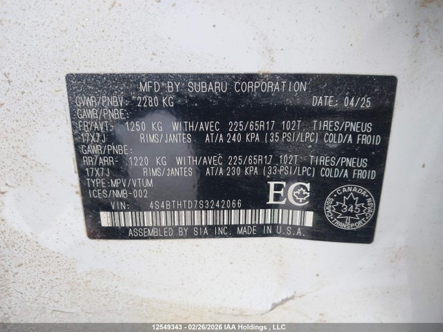 4S4BTHTD7S3242066 Subaru Outback Wilderness
